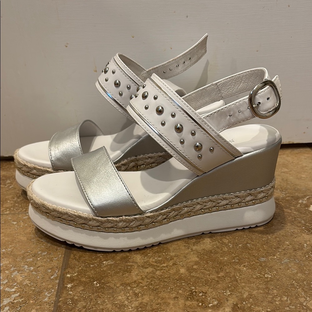 Stylish Silver and White Women's Wedge Sandals Nero Giardini